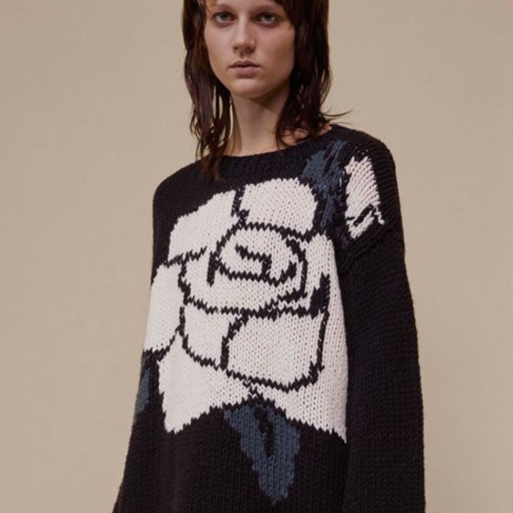 MM6 by Maison Margiela Oversized Black Rose Sweater - New W/O Tags
